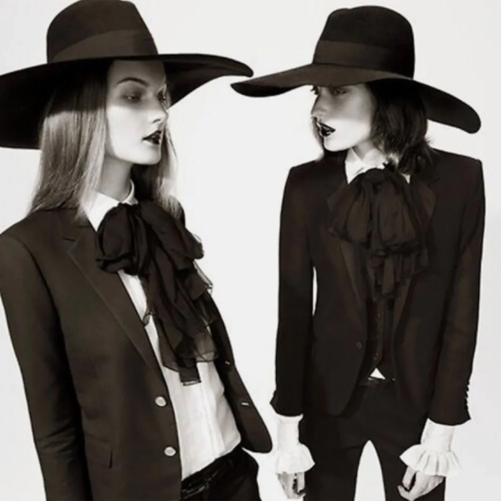 Saint Laurent Hat Wide Brim Oversized Black Rabbit Fur Felt Hedi Slimane Size 56